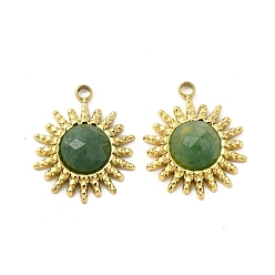 African Jade Natural African Jade Pendants, Faceted Sun Charms, with Vacuum Plating Real 18K Gold Plated 201 Stainless Steel Findings, 17x14x4mm, Hole: 1.5mm