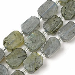 Labradorite Natural Labradorite Beads Strands, with Seed Beads, Rectangle, 11.5~12.5x7.5~10x5~6.5mm, Hole: 0.8~0.9mm, about 13pcs/strand, 7.68~8.07 inch(19.5~20.5cm)