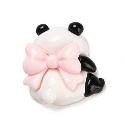 Misty Rose Opaque Resin Animal Cabochons, Cute Panda with Bowknot, Misty Rose, 19.5x18.5x8mm