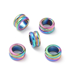Rainbow Color Ионное покрытие (ip) 304 рифленые шарики из нержавеющей стали, колонка, Радуга цветов, 8x4 мм, отверстие : 5 мм