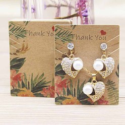 Flower Paper Jewlery Display Cards, for Earring, Necklace, Bracelet, Rectangle, Flower Pattern, 6.3x5.1cm, about 100pcs/set