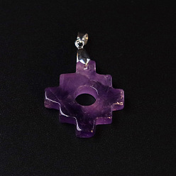 Amethyst Natural Amethyst Geometric Pendants, Cross Charms with Platinum Plated Matel Snap on Bails, 30x30x5mm