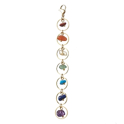 Golden Natural & Synthetic Gemstone Pendant Decorations, with 304 Stainless Steel Lobster Claw Clasps, Golden, 109mm