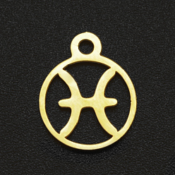Pisces 201 Stainless Steel Charms, Flat Round with Constellation, Golden, Pisces, 13.4x10.8x1mm, Hole: 1.5mm
