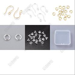 Golden & Silver 52Pcs 304 Stainless Steel Earring Hooks, with Horizontal Loop, 52Pcs 304 Stainless Steel Open Jump Rings, 60Pcs Eco-Friendly Plastic Ear Nuts, Golden & Silver, 22.5x11.5x1mm, Hole: 2x3.5mm, 19 Gauge, Pin: 1x0.9mm