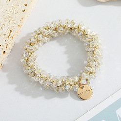 White crystal hair ring 12 Multi-color crystal pearl hair ring simple girl tie hair hair rope rubber band fairy hair accessories