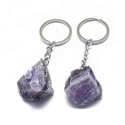 Amethyst Natural Amethyst Keychain, with Iron Chains and Alloy Key Rings, Nuggets, 89~97mm