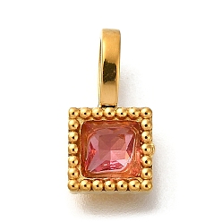 Роза Ионное покрытие (ip) 304 подвески из нержавеющей стали со стразами, квадратных амулеты, реальный 14 k позолоченный, роза, 12.5x6.5x4 мм, отверстие : 4.5x2.5 мм