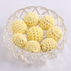 Lemon Chiffon Handmade Woolen Macrame Wooden Pom Pom Ball Beads, for Baby Teether Jewelry Beads DIY Necklace Bracelet, Lemon Chiffon, 16mm