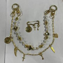 Золотой 1круглые акриловые бусины из поликарбоната и латунные перья, крестообразная сумка с кисточками, декоративные цепочки и 1брошь из сплава поликарбоната, аксессуары для замены сумок, золотые, 38~400 мм