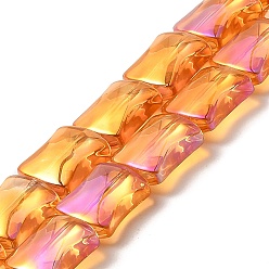 Dark Orange Electroplate Glass Beads Strands, Rainbow Plated, Bamboo Joint, Dark Orange, 12x10x5.5mm, Hole: 1mm, about 49pcs/strand, 24.02''(61cm)