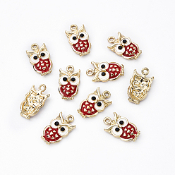 Красный 10 шт. Подвески из сплава эмали, сова, золотые, красные, 20x11x3.5 мм, отверстие : 1.6 мм