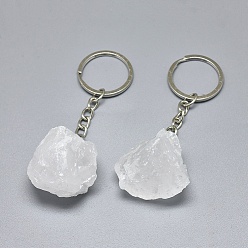 Quartz Crystal Natural Quartz Crystal Keychain, with Iron Chains and Alloy Key Rings, Nuggets, 89~97mm