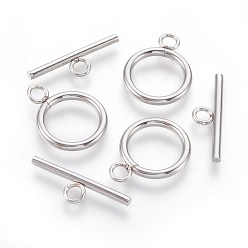 Stainless Steel Color 304 Stainless Steel Toggle Clasps, Stainless Steel Color, 20x15.5x2mm, Hole: 3mm, Inner Diameter: 12mm, Bar: 23x7x2mm, Hole: 3mm