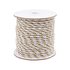 White Polyester Cords, Milan Cords/Twisted Cords, 3-Ply, White, 3mm, about 35~37.18 Yards(32~34m)/roll