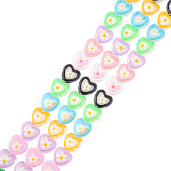 (52) Непрозрачная лаванда 1 нитка прозрачных стеклянных бусин, с эмалью, Сердце со цветками , разноцветные, 12x12x7 мм, отверстие : 1.2 мм, около 30 шт / нитка, 12.80'' (32.5 см)