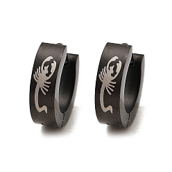 Черный Скорпион 304 полированные серьги-кольца из нержавеющей стали, ионное покрытие (ip), чёрные, 13.5x4 мм