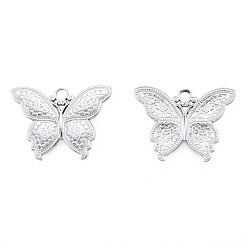 Stainless Steel Color 201 Stainless Steel Pendants, Butterfly, Stainless Steel Color, 19x25x2mm, Hole: 2.5mm