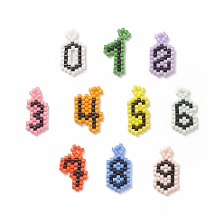 Mixed Color 10Pcs 10 Styles Handmade Japanese Seed Beads Pendants, Loom Pattern, Number 0~9, Mixed Color, 18~19x8~11x2mm, 1pc/style