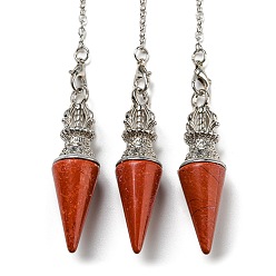 Red Jasper Natural Red Jasper Pointed Dowsing Pendulums, with Rack Plating Platinum Plated Brass Findings, Cadmium Free & Lead Free, 230mm, Hole: 1.6mm