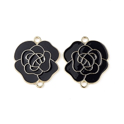 Black Spray Painted Alloy Connector Charms, Flower, Black, 34x29.5x2mm, Hole: 3mm