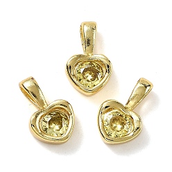 Желтый Сердце латунные микро проложить кубического циркония прелести, стойки покрытие, долговечный, без кадмия и без свинца, золотые, желтые, 11.5x7.5x3.5 мм, отверстие : 4x2.5 мм