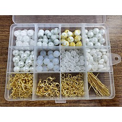 Mixed Color PandaHall Elite DIY Jewelry Making Kits, Including Glass Beads, Natural White Jade Chip Beads, Brass Earring Hooks, Alloy Lobster Claw Clasps, Elastic Crystal Thread, Mixed Color