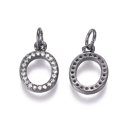 Черный Цвет Металла Латунные микропаве прозрачные кубические циркониевые подвески, с прыжковых колец, овальные, металлический черный , 12.5x9x2 мм, Перейти кольцо: 5x0.7 мм, внутренний диаметр: 3.6 мм