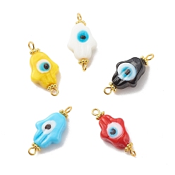 Mixed Color Handmade Evil Eye Lampwork Connector Charms, with Golden Tone Brass & Alloy Findings, Hand, Mixed Color, 25x11x7mm, Hole: 1.8mm