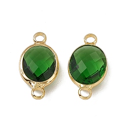Emerald Transparent K9 Glass Connector Charms, with Golden Plated Brass Findings, Faceted, Oval Links, Emerald, 16.5x8.5x4mm, Hole: 1.8mm