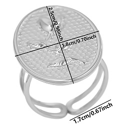 Нержавеющая Сталь Цвет Не тускнеющий стильный регулируемый плоский круглый с розой 304 манжетное кольцо из нержавеющей стали, цвет нержавеющей стали, внутренний диаметр: 17 мм