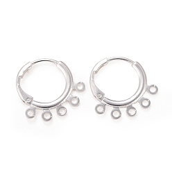 Посеребрённый 5-отверстия стойки покрытие экологически чистые латунные серьги обруча фурнитуры, без свинца и без кадмия, кольцо, 925 серебро покрытием, 18.5x18x1.5 мм, отверстие : 1.5 мм, штифты : 1 мм