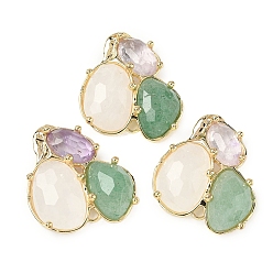 Смешанные камни Соединительные элементы из натурального аметиста/зеленого авантюрина/кварцевого кристалла, с латунной фурнитурой , граненые, золотые, 30.5~31x33x5 мм, отверстие : 1.8 мм
