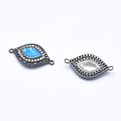 Gunmetal Brass Micro Pave Cubic Zirconia Links, with Synthetic Opal, Eye, Gunmetal, 21x12x2.5mm, Hole: 1mm