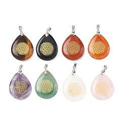 Смешанные камни Природные смешанные подвески драгоценных камней, с реечной обшивкой латунными выводами, без кадмия и без свинца, очарование слезы, смешанные окрашенные и неокрашенные, 31x25x5~7 мм, отверстие : 4.5x4 мм