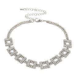 Platinum Crystal Rhinestone Choker Necklaces, Fashion Alloy Rectangle Link Chains Necklaces, Platinum, 11.50 inch(29.2cm)