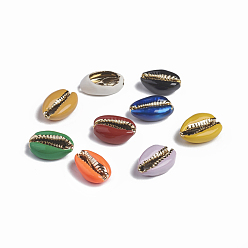 Mixed Color Electroplated Cowrie Shell Beads, No Hole Beads, with Enamel, DIY Craft Jewelry Making Accessories, Mixed Color, 17.2x12.2x7.5mm