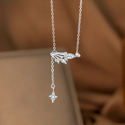 Нержавеющая Сталь Цвет Подвеска в виде крыла из прозрачного кубического циркония с инкрустацией в виде звезды 304 цепочка из нержавеющей стали для женщин, цвет нержавеющей стали, 15.75 дюйм (40 см)