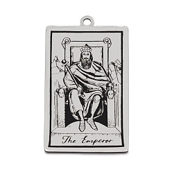 Stainless Steel Color Stainless Steel Pendants, Rectangle with Tarot Pattern, Stainless Steel Color, The Emperor IV, 40x24mm
