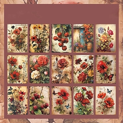 Cerise 30Pcs 15 Styles Vintage Floral Scrapbook Paper Pads, Flower Plant Paper Sheets for DIY Album Scrapbook, Greeting Card, Background Paper, Cerise, 140x100x0.1mm, 2pcs/style