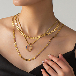 Золотой 3шт. латунные ожерелья с подвеской в форме сердца из кубического циркония, 201 комплекты цепочек из нержавеющей стали для женщин, повседневная праздничная одежда, золотые, 17.72~23.62 дюйм (45~60 см)