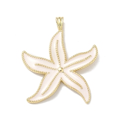 Белый Латунь эмаль подвески, прелести морская звезда, долговечный, без кадмия и без свинца, стойки покрытие, реальный 18 k позолоченный, белые, 41x35x5 мм, отверстие : 3x5 мм