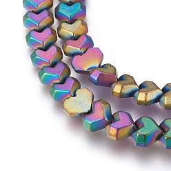 Multi-color Plated Electroplated Non-magnetic Synthetic Hematite Beads Strands, Frosted, Heart, Multi-color Plated, 8x7x3mm, Hole: 0.8mm, about 65pcs/strand, 15.94 inch(40.5cm)