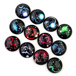 Mixed Color Glass Cabochons, Half Round/Dome with Twelve Constellation, Mixed Color, 18mm, 20pcs/set