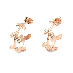 Розовое Золото Ионное покрытие (ip) 304 серьги-гвоздики из нержавеющей стали, полукруглые серьги для женщин, розовое золото , 20x8 мм, штифты : 0.7 мм