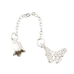 Серебро Латунные подвески, защитные подвески в виде бабочек и цветов, долговечный, без свинца и без кадмия, серебряные, 73 мм, отверстие : 4.5 мм, Бабочка: 12.5x15.5x2.5 mm, Цветок: 11x6.5x6.5 мм