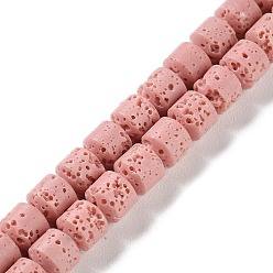 Pink Нити синтетических бусин, окрашенных в лавовый камень, баррель, розовые, 6~7x6~7 мм, отверстие : 1 мм, около 53 шт / нитка, 15'' (38.1 см)