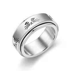 Cat Shape Stainless Steel Rotating Finger Ring, Fidget Spinner Ring for Calming Worry Meditation, Cat Shape, US Size 6(16.5mm) 