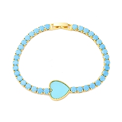 Бирюза Латунные браслеты-цепочки с микропаве из кубического циркония для женщин, сердце, cmолой, долговечный, без кадмия и без свинца, реальный 18 k позолоченный, бирюзовые, 7-1/2x1/8 дюйм (19x0.4 см)