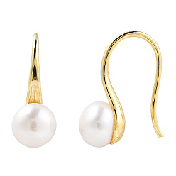 Real 14K Gold Plated Natural Pearl Dangle Earrings, Brass Jewelry for Women, Real 14K Gold Plated, 17x16.5x6.5mm, Pin: 0.8mm